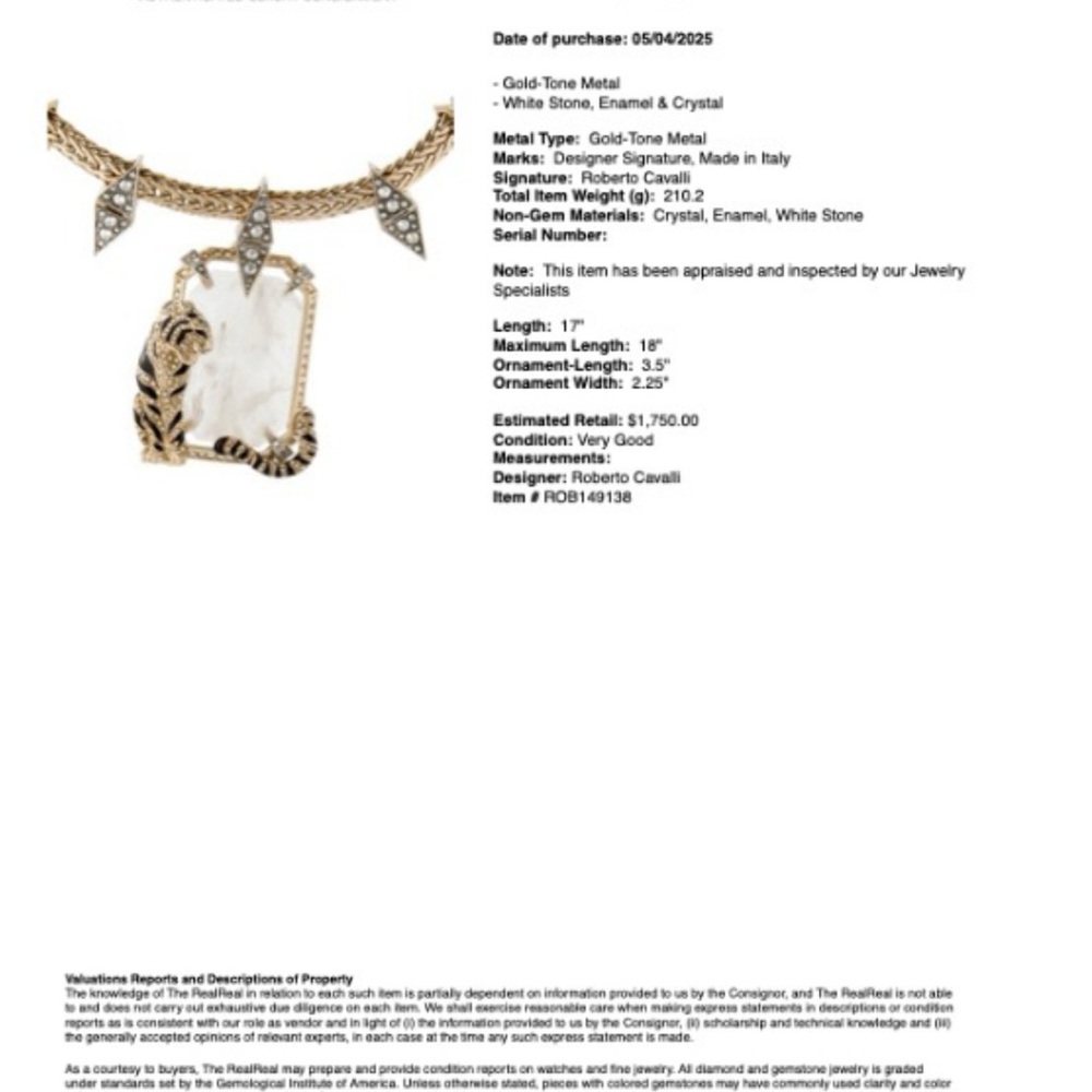 RARE Roberto Cavalli Crystal & Gold Enamel Tiger Pendant Necklace - Neve… - Picture 4 of 4